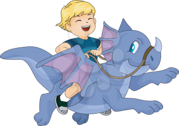 Whimsical Illustration of a Happy Kid Riding a Dragon