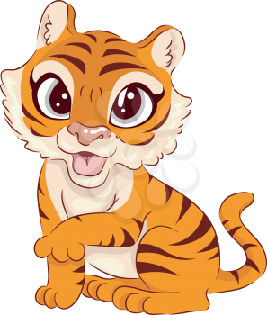 Illustration of a Cute Tiger Sitting with One Paw Raised
