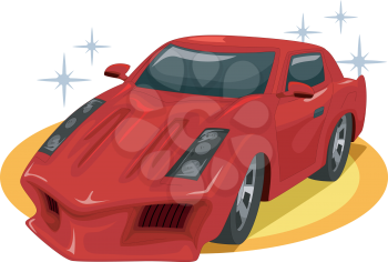 Illustration of a Red Sports Car on Display at a Car Show