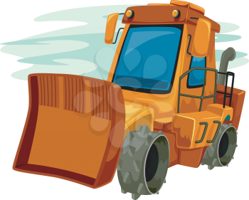 Illustration of a Bulldozer in a Parking Lot Ready to be Used
