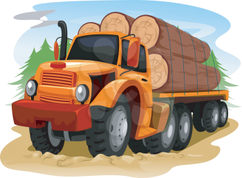 Illustration of a Logging Truck Carrying Timber