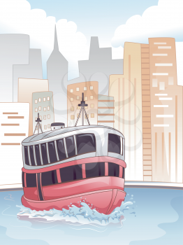 Illustration of a Ferry Transporting Passengers Back and Forth
