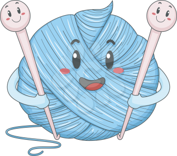 Mascot Illustration of a Ball of Yarn Holding a Pair of Hooks