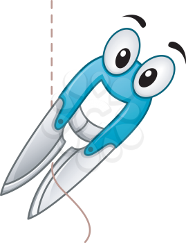 Mascot Illustration of a Cutter Cutting a String of Thread
