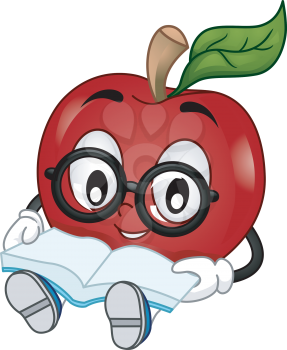 Mascot Illustration of a Student wearing eyeglasses while reading a book