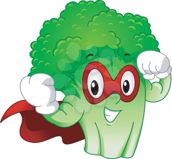 Mascot Illustration of a Strong Broccoli Superhero