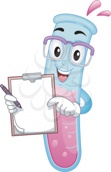 Mascot Illustration of a Test Tube Showing White Board