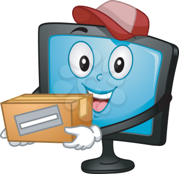 Mascot Illustration of a Monitor carrying a deliver box