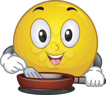Mascot Illustration of a Smiley while Enjoying Cooking