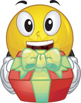 Mascot Illustration of a Happy Smiley giving Christmas Gift