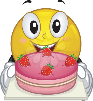 Illustration of a Smiley showing a strawberry cake