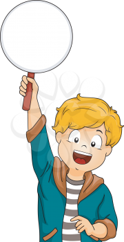Illustration of a Boy while answering a question with a Paddle