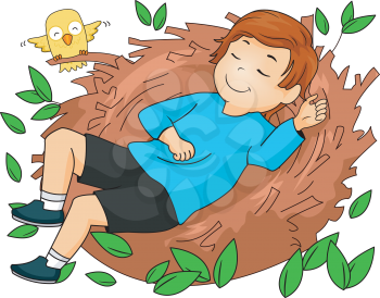 Illustration of a Boy while sleeping on a nest