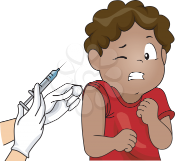 Illustration of an African American Boy scared of the syringe