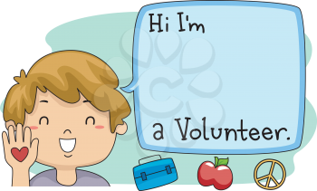 Illustration of a Happy Boy Introducing himself as a Volunteer