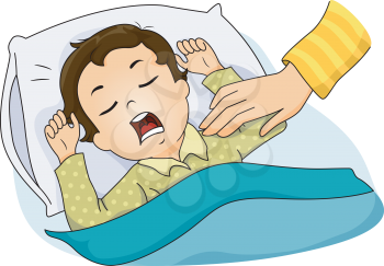 Illustration of a Mother's Hand Patting a Sleeping Kid Boy