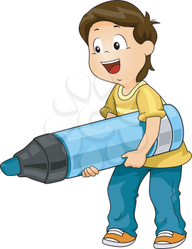 Illustration of a Kid Boy Carrying a Big Marker