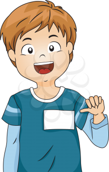 Illustration of a Boy Showing His Blank Name Tag