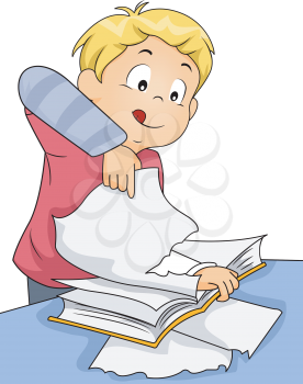 Illustration of a Boy while Tearing the pages of his Book