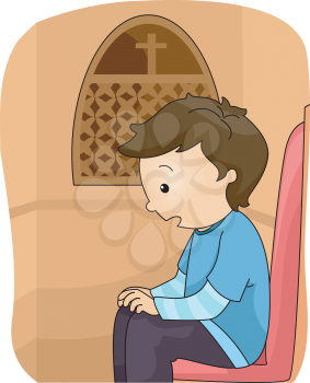 Illustration of a Boy Inside a Confession Booth