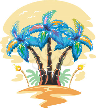 Illustration of Hawaiian Palm Tree on a Sunset 