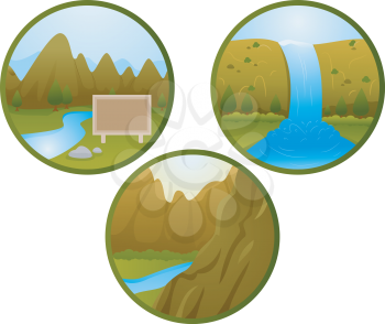 Icon Illustrations of Different Land and Water Features 