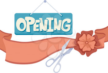 Illustration of an Opening Signboard and Ribbon Cutting