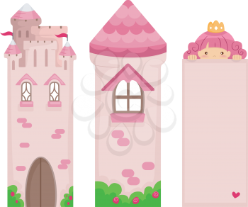 Illustration of a set of Pink Princess Bookmark Printables
