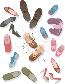 Illustration of Different sizes and styles of Shoes