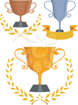 Illustration of Trophies with Laurel Leaves and a Ribbon