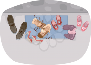 Illustration of Family Shoes by the Front Door