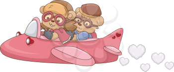 Illustration of a Bear Couple Riding in an Airplane