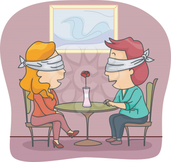 Illustration of a Man and Woman Set Up on a Blind Date