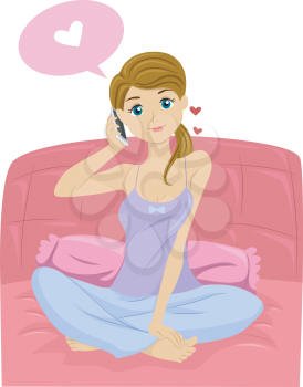 Illustration of a Teenage Girl Talking to a Guy on the Phone