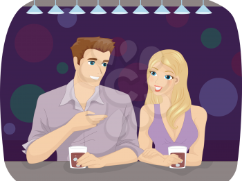 Illustration of a Man and a Woman Chatting While Having a Drink