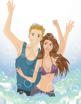 Illustration of a Couple Dancing at a Bubble Party