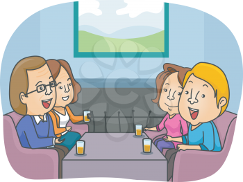 Illustration of a Couple Meeting Up with Their Parents