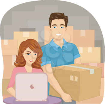 Illustration of a Couple Operating Their Business from Home