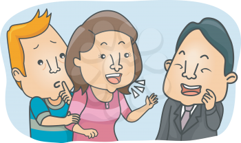 Illustration of a Man Stopping His Wife from Compulsive Talking
