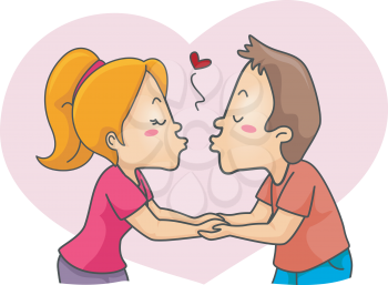 Illustration of a Couple Handling Each Other Hands while Having a Kiss