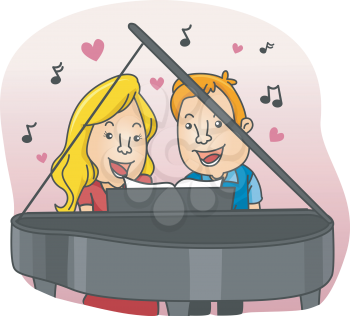 Illustration of a Couple while Having a Piano Duet