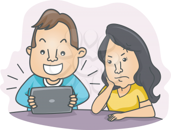 Illustration of a Couple being Interrupt by Social Media