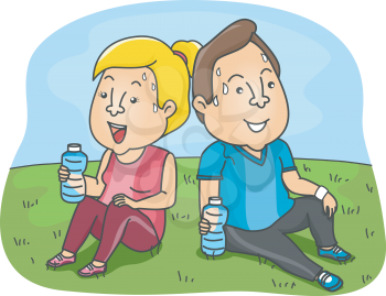 Illustration of a Couple Taking a Rest from their Workout