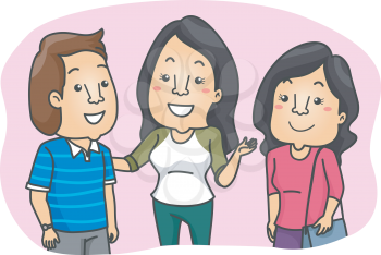 Illustration of a Woman Introducing Her Friend to Other People