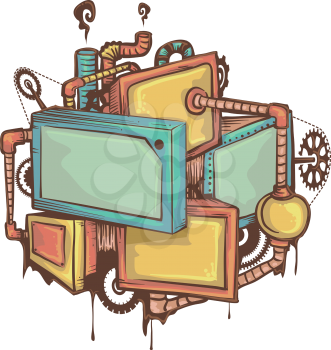 Illustration of a Machine Doodle Screens Frames