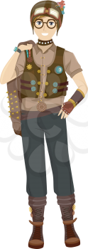 Illustration of a Teen Boy Wearing a Cool Steampunk Outfit