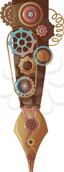 Steampunk Illustration of a Fountain Pen Designed with Gears