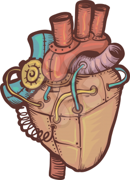 Steampunk Illustration of a Heart Made of Metals