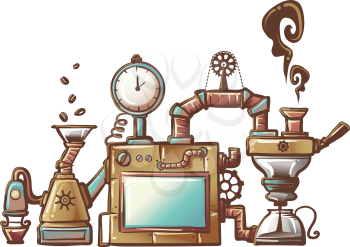 Steampunk Illustration of an Elaborately Designed Coffee Maker