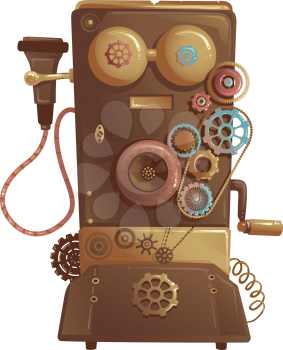 Steampunk Illustration of a Vintage Phone Designed with Cogs and Gears